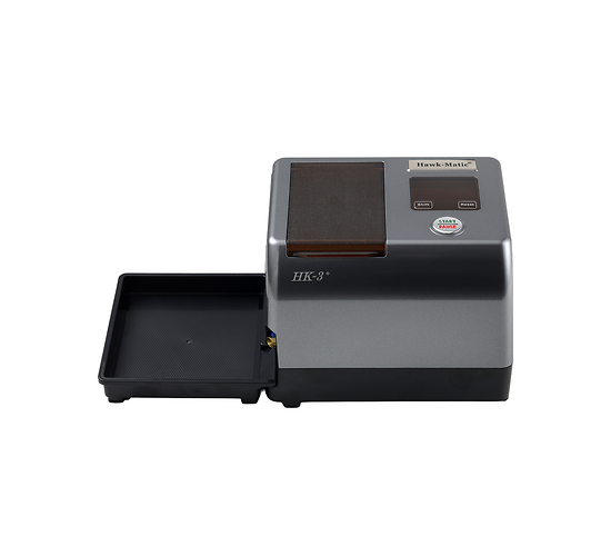 Hawkmatic HK3 gezien vanaf de voorzijde met opvangbak