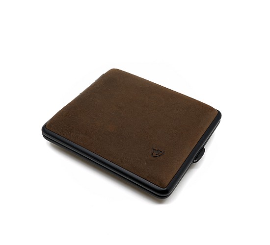 Lederen doosje suede bruin 18 hulzen