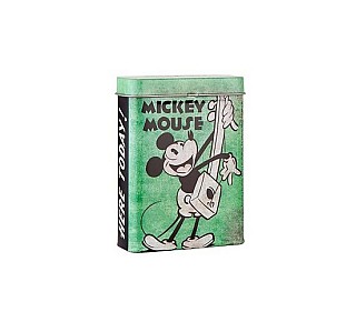 Disney Mickey Mouse speelt gitaar in de oude stijl op een groen blikje
