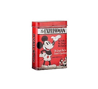 De oude Mickey Mouse (the expressman) cartoon op een rood sigarettenblikje