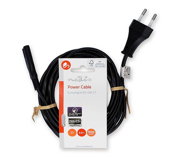 Nedis C7 stroomkabel voor Powermatic machines met 2 x 0,75 mm² koperaders