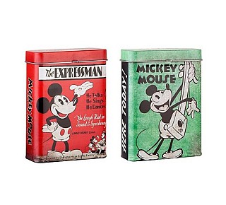 Cartoon Mickey Mouse sigarettenblikjes in de kleuren groen en rood