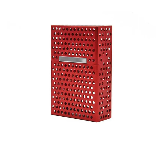 Stalen sigarettendoosje gaten rood