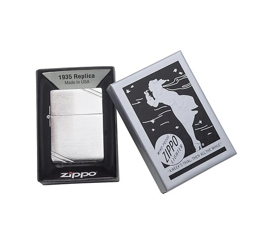 Doosje met de 1935 met Slashes Chrome Replica van Zippo