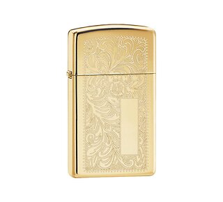 Zippo Venetian brass slim messing aansteker met laserengraving Venetiaanse patronen in gepolijste afwerking
