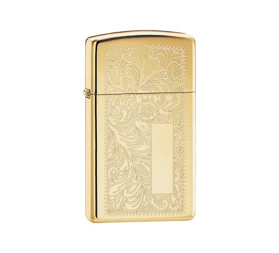 Zippo Venetian brass slim messing aansteker met laserengraving Venetiaanse patronen in gepolijste afwerking