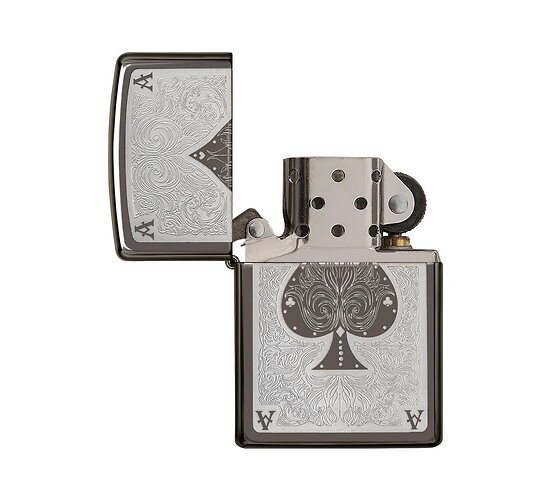 Ace filigree zippo open lid