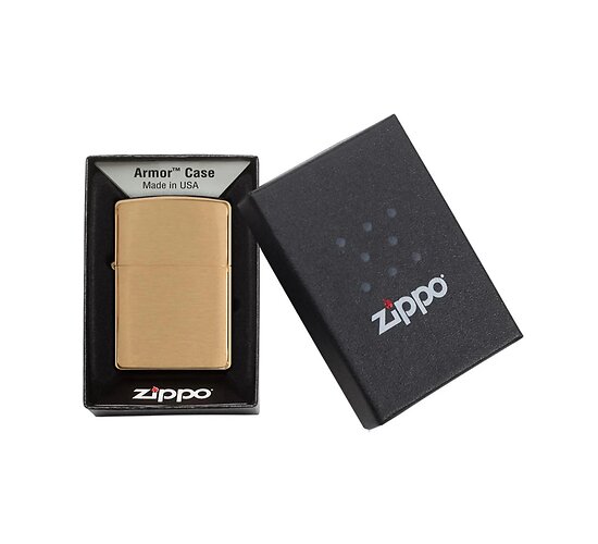 Doosje met de Armor brushed  Brass van Zippo