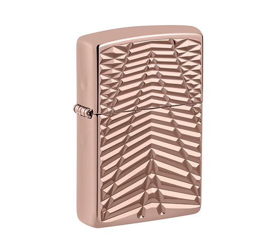 Zippo Geometric Pattern Armor aansteker roségoud met gepolijste afwerking en diep gegraveerd 3D geometrisch patroon