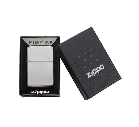 Doosje met de high polished (chrome) van Zippo