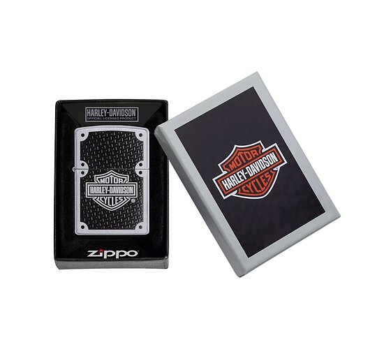 Doosje met de Harley Davidson carbon van Zippo