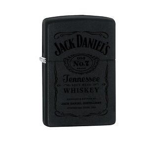 Matte zwarte Jack Daniel's™ Zippo aansteker met Old No.7 Tennessee Whiskey zwarte print