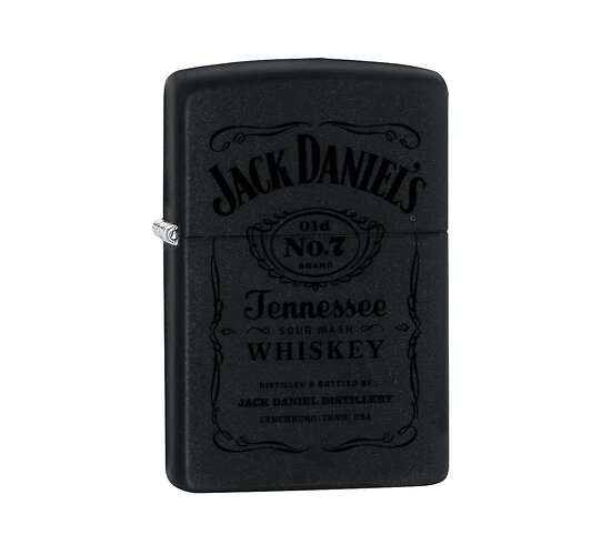Matte zwarte Jack Daniel's™ Zippo aansteker met Old No.7 Tennessee Whiskey zwarte print