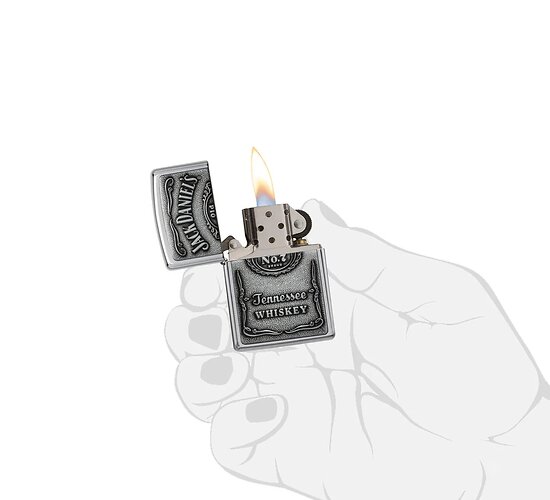 Geïllustreerde hand met Jack Daniel's Chrome Zippo