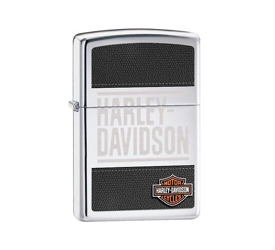 Zippo Harley Davidson 2015 gepolijste chrome aansteker met zwart reliëf en Harley-Davidson logo