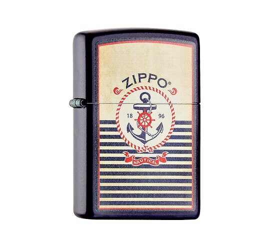 Zippo Anchor aansteker met matte donkerblauwe finish en nautisch anker en touwcirkel print