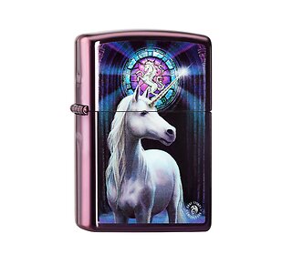 Zippo Anne Stokes Unicorn aansteker met witte eenhoorn print en paarse gepolijste abyss afwerking