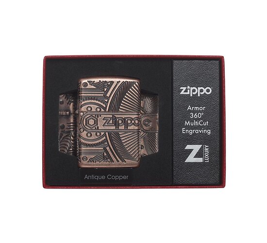 Zippo armor 360 gears antique copper multicut engraving