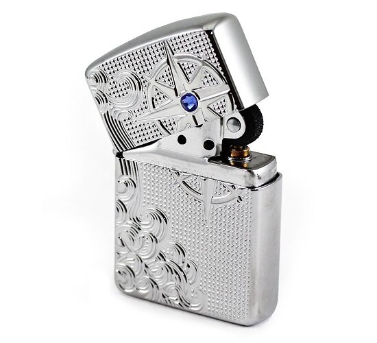 Zippo armor luxury waves met blauw diamant