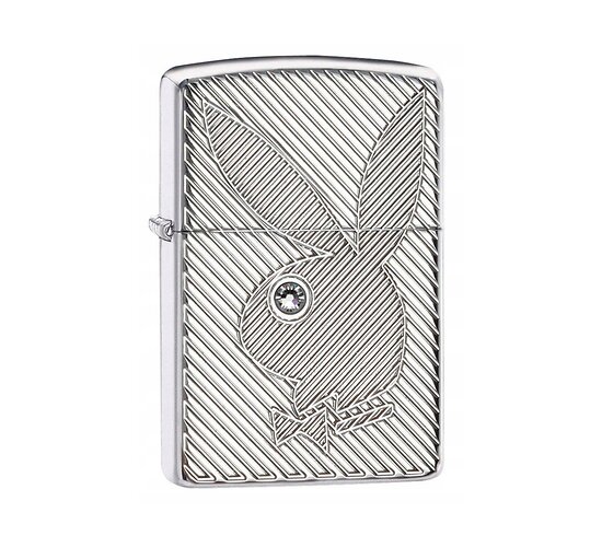 Zippo Playboy Crystal eye Armor aansteker in gepolijst chrome met diepe gravure en Swarovski kristal in het oog