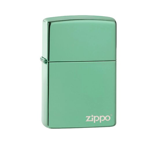 Zippo Chameleon + logo aansteker in gepolijst groen met zilver lasergegraveerd Zippo-logo