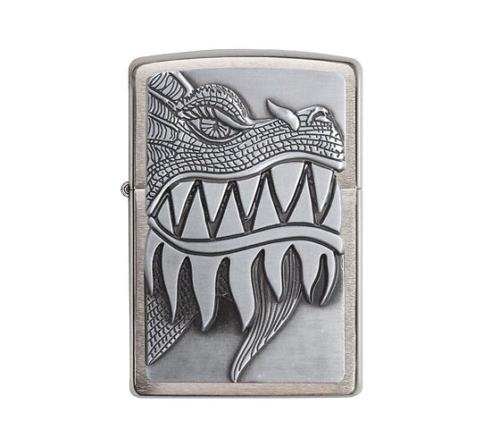 Zippo dragon embleem achterkant brushed chrome