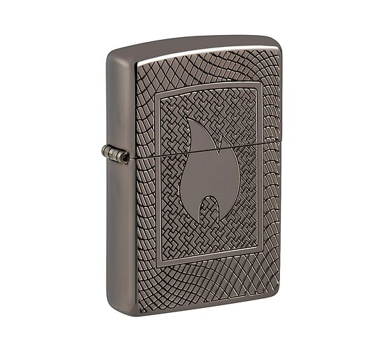Zippo Flame Pattern Design Black ice met diep gravure van Zippo-vlam en geometrisch Deep Carve patroon
