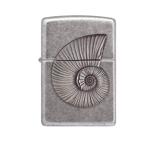 Zippo fossil shell emblem antique silver