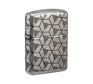 Zippo Geometric Pattern Design aansteker met antiekzilveren Armor case en diep gegraveerd geometrisch patroon