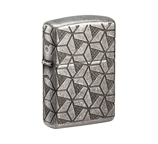 Zippo Geometric Pattern Design aansteker met antiekzilveren Armor case en diep gegraveerd geometrisch patroon