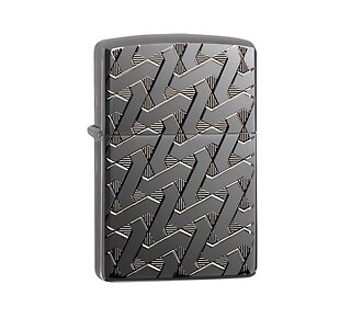 Zippo Armor High Polish Black Ice aansteker met diep gegraveerd geometric weave patroon voorkant