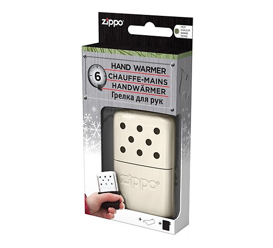 Handwarmer met parel witte kleur in zippo verpakking
