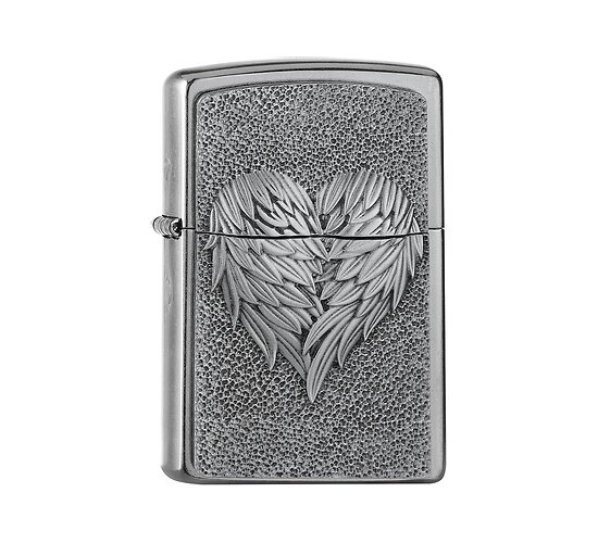 Zippo heart with feathers