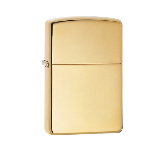 Zippo high polished brass aansteker met glanzende gepolijste messing afwerking en strakke basisvorm