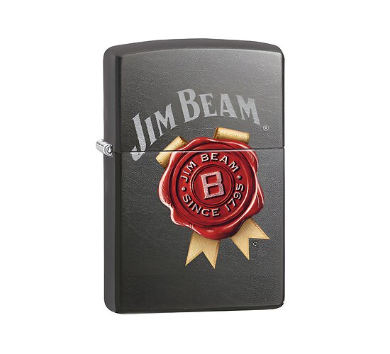 Zippo aansteker Jim Beam™ logo (2017) met grijze kleur, rood logo en gray dusk iced afwerking