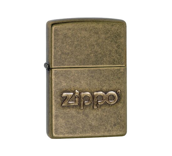 Zippo logo stamped antique brass