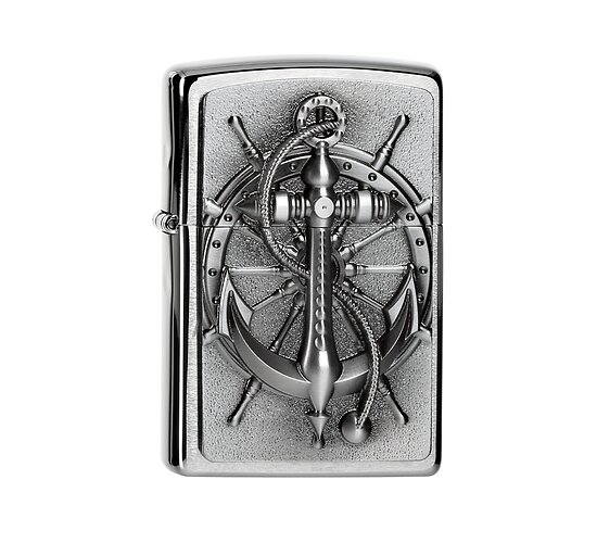 Zippo Nautic aansteker met nautisch kompas embleem in reliëf, geborstelde chromen afwerking