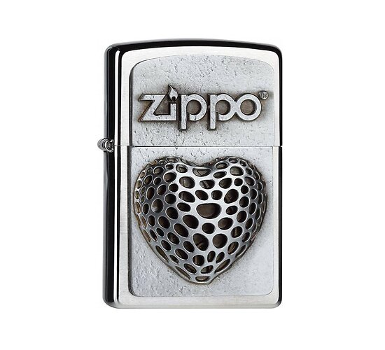 Zippo Open heart aansteker met geborsteld chrome afwerking, groot Zippo logo en 3D hart met open ronde gaten