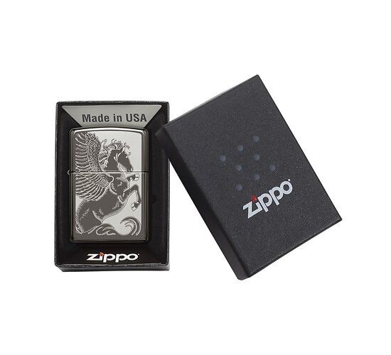 Zippo Pegasus all over poedercoat print op black ice aansteker