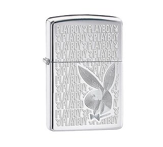 Zippo Playboy high polish chrome aansteker met lasergravures van Playboy logo en grote bunny