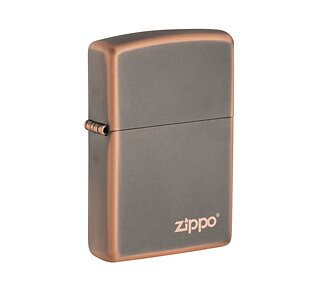 Zippo aansteker in brons met matte rustic bronze afwerking en lasergegraveerd Zippo-logo rechtsonder