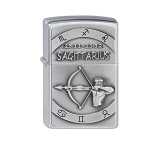 Zippo Sagittarius emblem Zodiac aansteker met chrome geborstelde afwerking en boogschutter reliëf