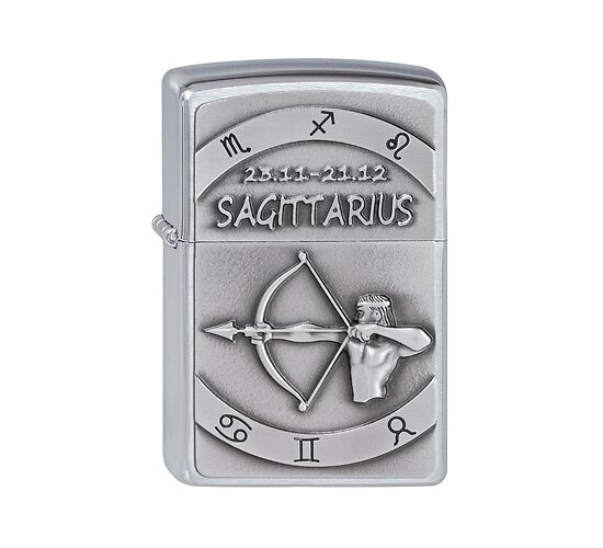 Zippo Sagittarius emblem Zodiac aansteker met chrome geborstelde afwerking en boogschutter reliëf