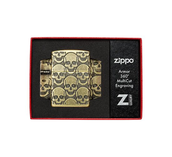 Zippo skulls 360 multicut armor antique brass