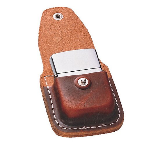 Zippo pouch brown leather met metal clip