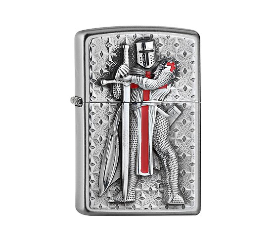 Zippo Templer II met ridderembleem met epoxy inlay op satin chrome behuizing