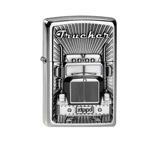 Zippo Trucker aansteker in Street Chrome met reliëf truck embleem en Trucker tekst