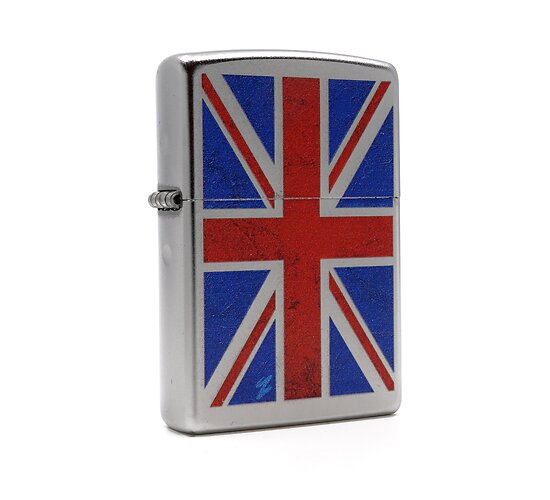 Zippo Planeta UK flag met print van Engelse vlag op satin chromen regular aansteker
