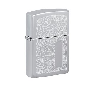 Zippo Venetian chrome aansteker met gepolijste afwerking en Venetiaanse lasergravure