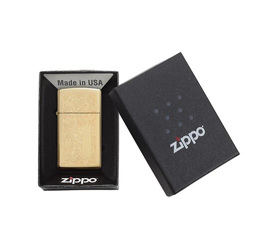 Doosje met de Venetian Brass Slim van Zippo